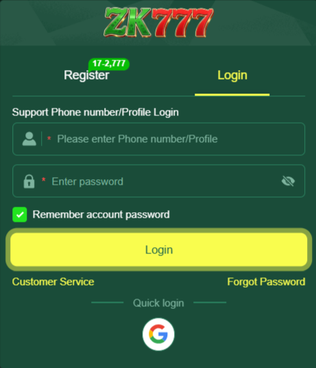 Registration ZK777 Game